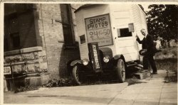 My Grand Uncle, Paul Herman Wedmark, was an itinerant photographer who lived in his truck. This could have been in Hennepin, Minnesota. The postmark is Sep. 12, 1930. He died the following year. View full size.